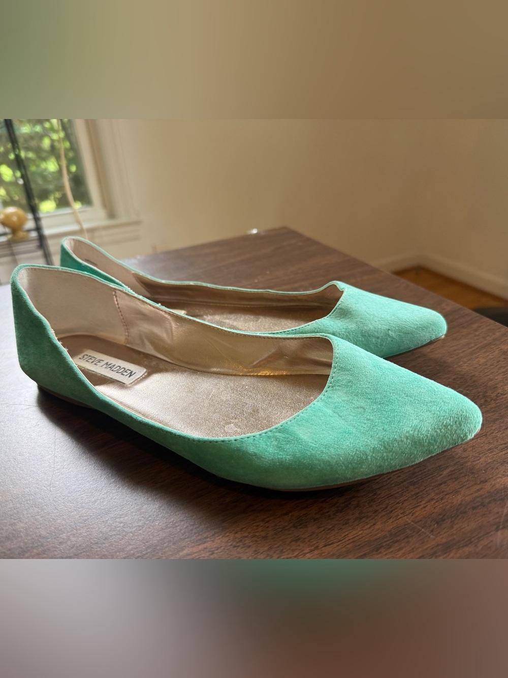 Steve Madden Teal Suede Pointed-Toe Flats
